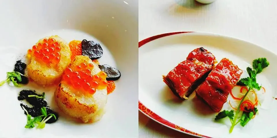 Scallop with roe and truffle, and char siu