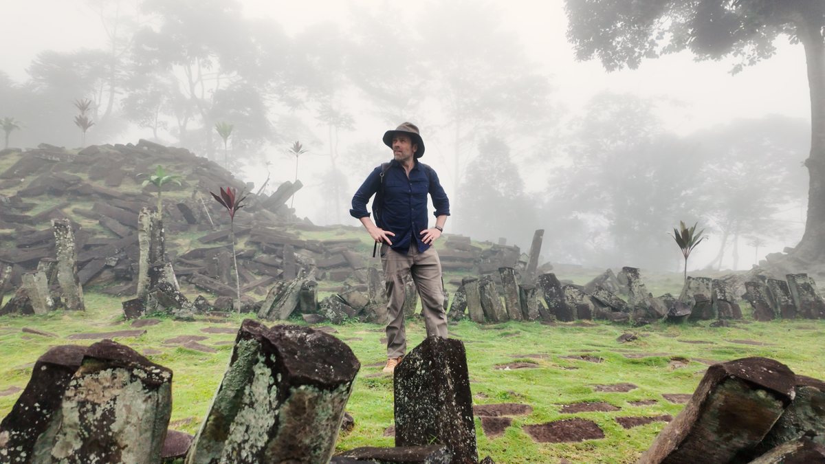 Jonathan Legg among the megaliths at Gunung Padang