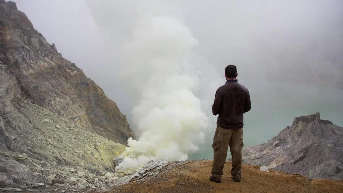 On the crater rim at Kawah Ijen, East Java