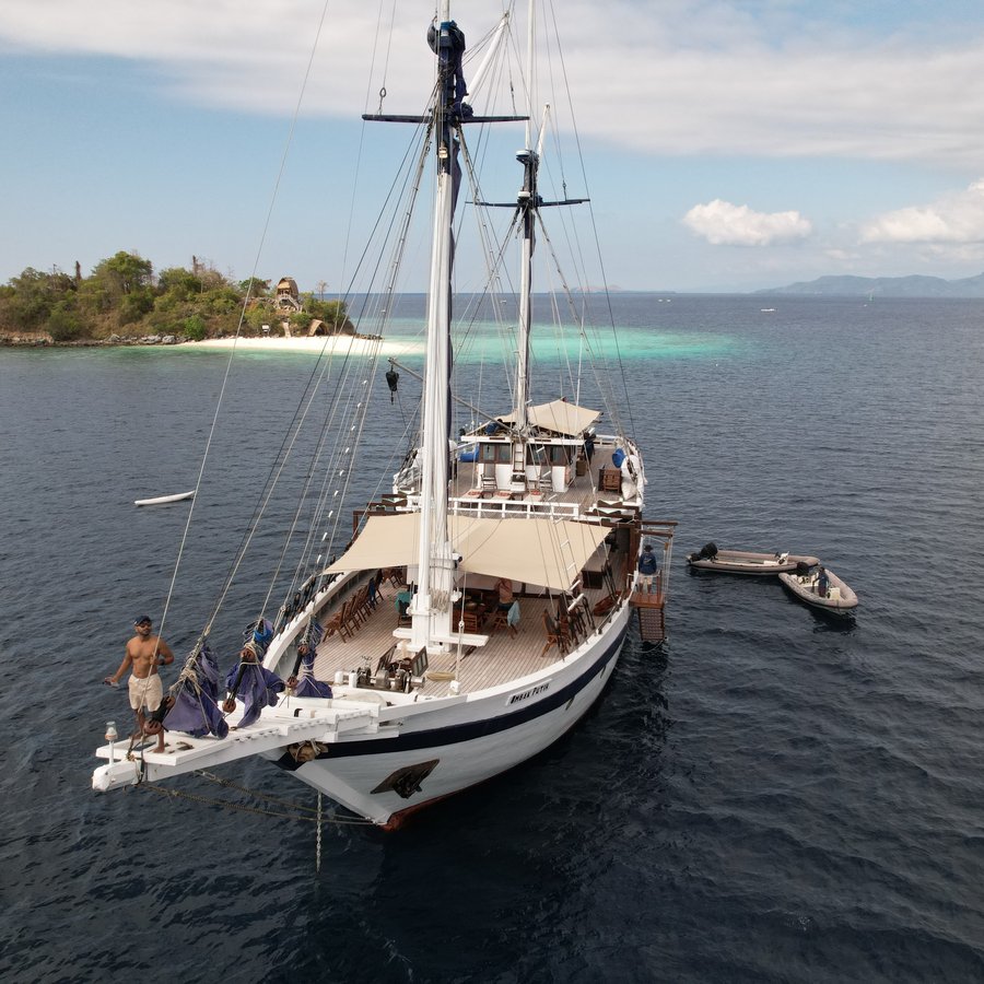 Phinisi at anchor, Indonesia